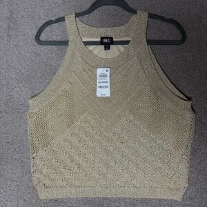 I.N.C. International Concepts Women's Gold Metallic Lined Crochet Top SZ XL NWT